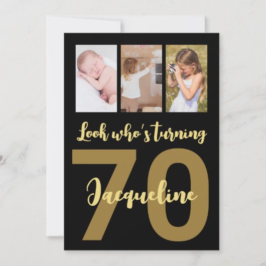 Aangepaste 70e verjaardag Gouden moderne fotocolla Kaart (Voorkant)