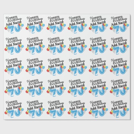 Aangepaste 70e verjaardag Naam toevoegen Blauw Cadeaupapier (Vlak)