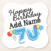 Aangepaste 70e verjaardag Naam toevoegen Blauw Kartonnen Onderzetters (Voorkant)