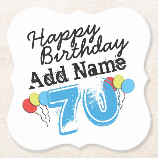 Aangepaste 70e verjaardag Naam toevoegen Blauw Kartonnen Onderzetters (Voorkant)