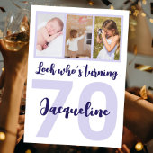Aangepaste 70e Verjaardag Paarse Script Fotocollag Kaart