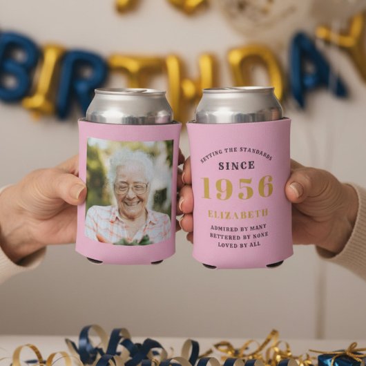 Aangepaste 70e verjaardag Roze Goud Met Foto Blikjeskoeler