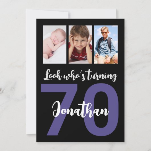 Aangepaste 70e verjaardag Zwart Moderne fotocollag Kaart (Voorkant)