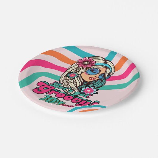 Aangepaste 70's Retro Disco Verjaardag Boogie Groo Papieren Bordje (Gekanteld)