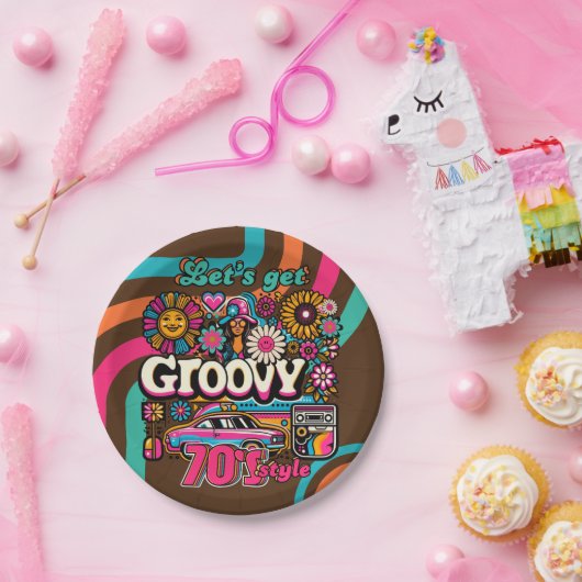 Aangepaste 70's Retro Disco Verjaardag Boogie Groo Papieren Bordje (Feest)