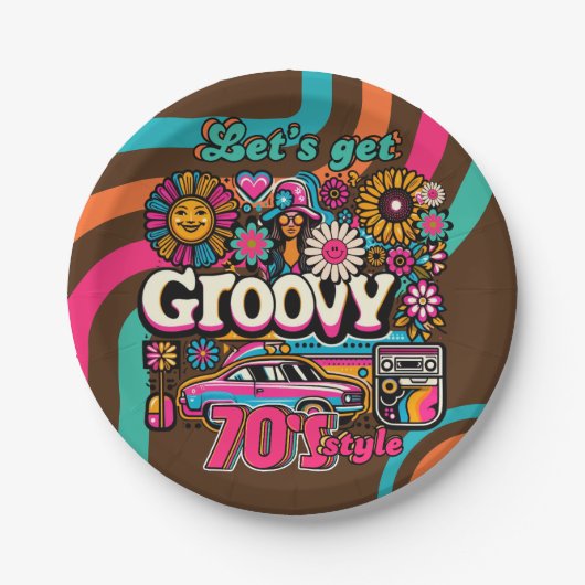 Aangepaste 70's Retro Disco Verjaardag Boogie Groo Papieren Bordje (Voorkant)