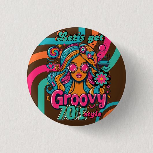 Aangepaste 70's Retro Disco Verjaardag Boogie Groo Ronde Button 3,2 Cm (Voorkant)
