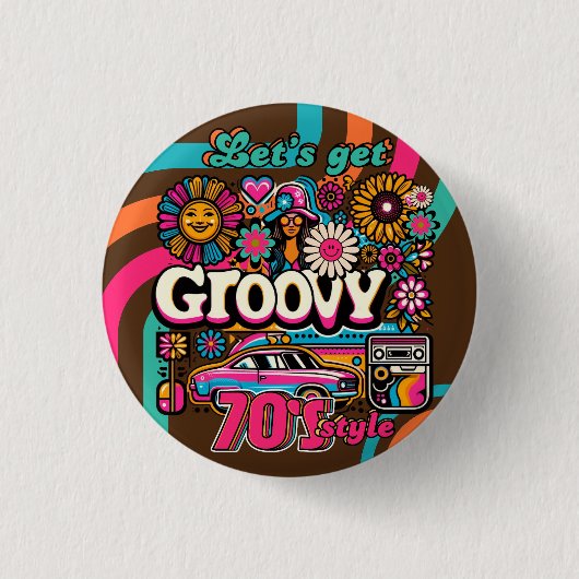 Aangepaste 70's Retro Disco Verjaardag Boogie Groo Ronde Button 3,2 Cm (Voorkant)