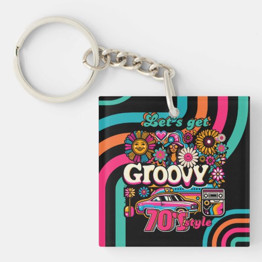 Aangepaste 70's Retro Disco Verjaardags Boogie Gro Sleutelhanger (voorkant)