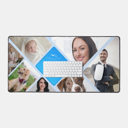 Aangepaste 7-foto Collage Desk Mat met Monogram (Keyboard & Muis)