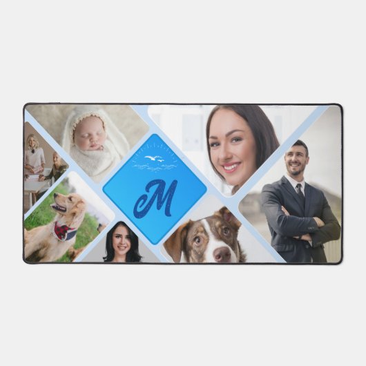 Aangepaste 7-foto Collage Desk Mat met Monogram (Voorkant)
