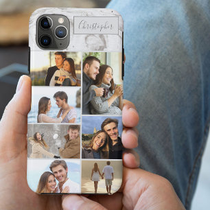 Aangepaste 7 foto collage op grijze marmer Case-Mate iPhone case