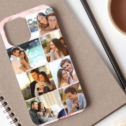 Aangepaste 7 foto collage Roze Marmer Case-Mate iPhone Case