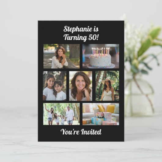 Aangepaste 7 Foto Collage Verjaardagsfeest Kaart (Staand voorkant)