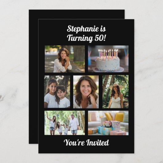 Aangepaste 7 Foto Collage Verjaardagsfeest Kaart (Voorkant / Achterkant)