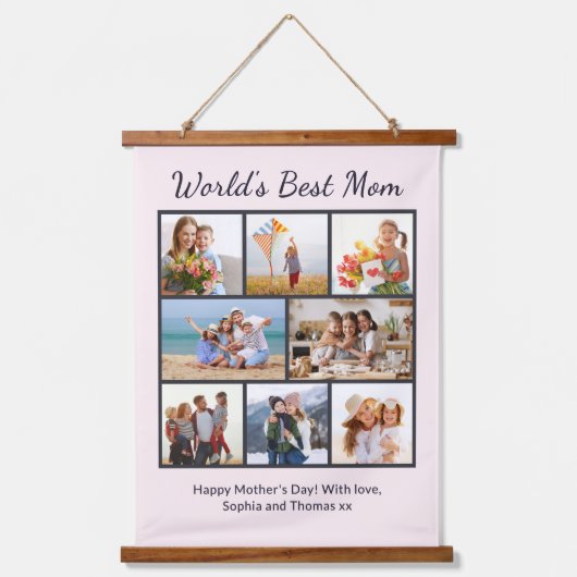 Aangepaste 7 foto collage Werelds beste moeder Hangend Wandkleed (Voorkant)