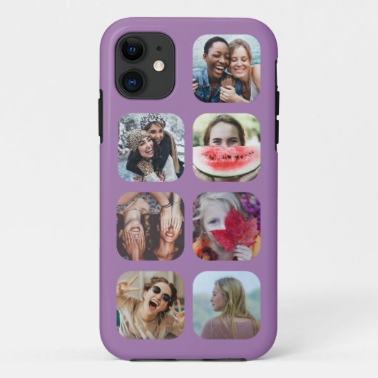 Aangepaste 7 Fotocollage Paarse Vierkante Sjabloon Case-Mate iPhone Case (Achterkant)