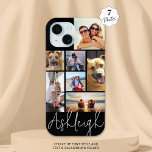 Aangepaste 7 fotokleuren iPhone 15 case<br><div class="desc">Creëer Uw eigen gepersonaliseerde fotocollage aangepaste mobiele telefoonhoes met behulp van dit eenvoudig te uploaden fotosjabloonontwerp met 7 afbeeldingen in verschillende formaten en vormen met uw aangepaste tekst (naam of monogram) in bewerkbare lettertypestijlen en kleuren tegen uw keuze van de achtergrondkleur (weergegeven met een witte naam in chique handgeschreven handtekeningtypografie...</div>