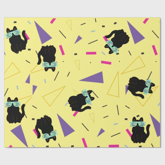 Aangepaste 80-inch Retro Black Cool Cat Throwback Cadeaupapier (Vlak)