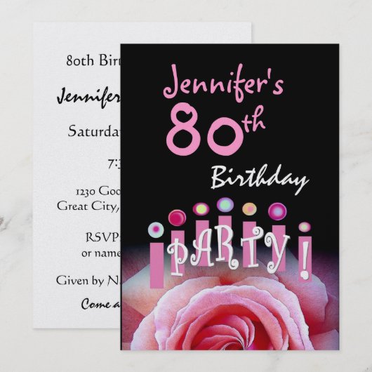 Aangepaste 80e dag-dag-feestdag roze kaarsen kaart (Voorkant / Achterkant)