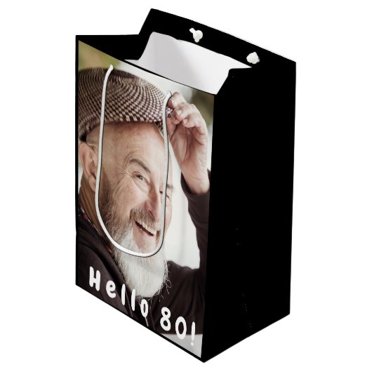 Aangepaste 80e verjaardag foto hallo 80 man man medium cadeauzakje (Voorkant Gekanteld)