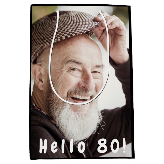 Aangepaste 80e verjaardag foto hallo 80 man man medium cadeauzakje (Voorkant)