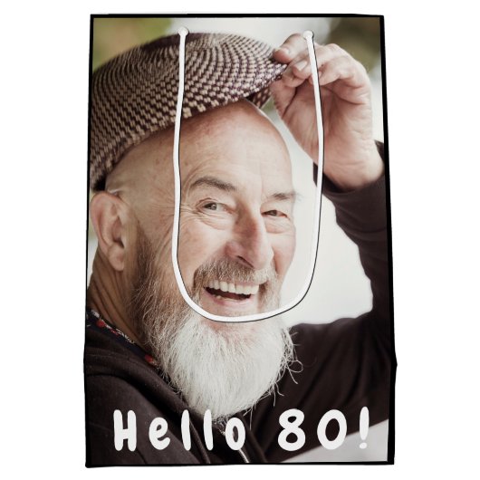 Aangepaste 80e verjaardag foto hallo 80 man man medium cadeauzakje (Achterkant)