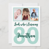 Aangepaste 80e verjaardag Groene Script Fotocollag Kaart (Voorkant)