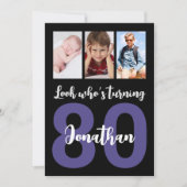 Aangepaste 80e verjaardag Zwart Moderne fotocollag Kaart (Voorkant)