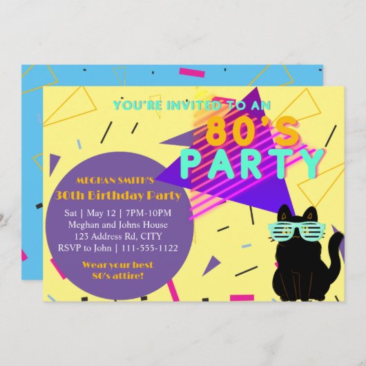 Aangepaste 80's Retro Zwarte Coole Kat Terugblik F Kaart (Voorkant / Achterkant)