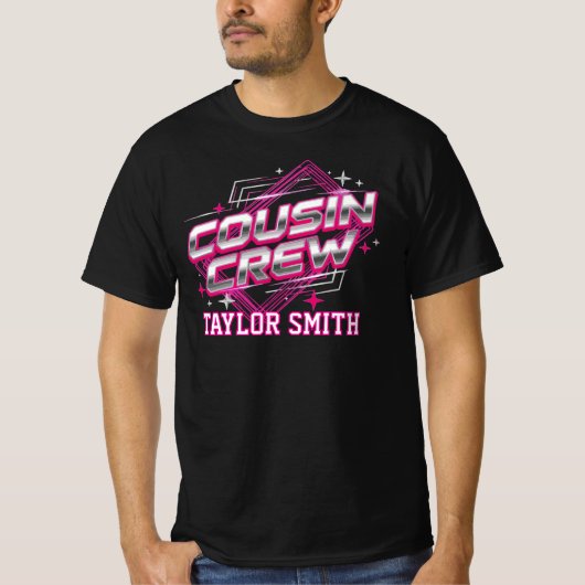 Aangepaste 80s Synthwave Chrome Cousin Crew Matchi T-shirt (Voorkant)