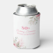 Aangepaste 80ste Verjaardag Roze Waterverf Bloemen Blikjeskoeler (Blikje Voorkant)