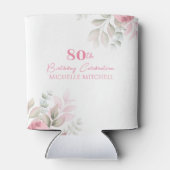 Aangepaste 80ste Verjaardag Roze Waterverf Bloemen Blikjeskoeler (Achterkant)
