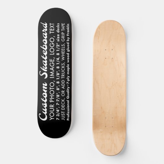 Aangepaste 8,25" Skateboard Deck met zwarte achter (Voorkant)