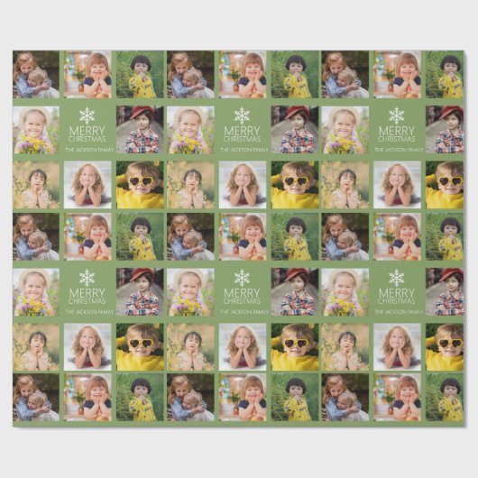 Aangepaste 8 Foto Collage Avocado Groene Kerstmis Cadeaupapier (Vlak)