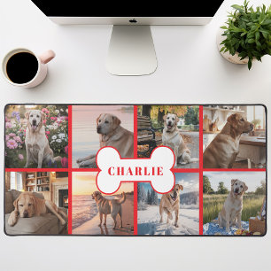 Aangepaste 8 Foto Collage Hond Bone Huisdier Rood Bureaumat
