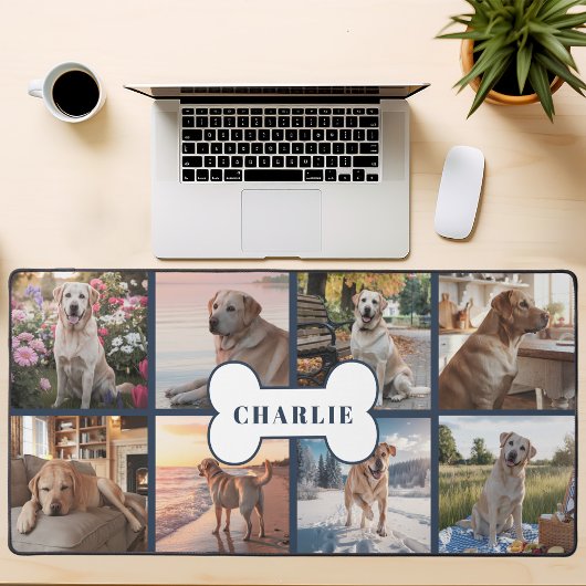 Aangepaste 8 Foto Collage Hond Bone Pet Navy Bureaumat
