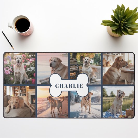 Aangepaste 8 Foto Collage Hond Bone Pet Navy Bureaumat