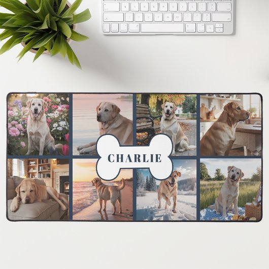 Aangepaste 8 Foto Collage Hond Bone Pet Navy Bureaumat