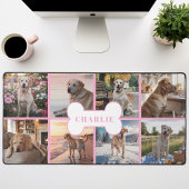 Aangepaste 8 Foto Collage Hond Bone Pet Pink Bureaumat