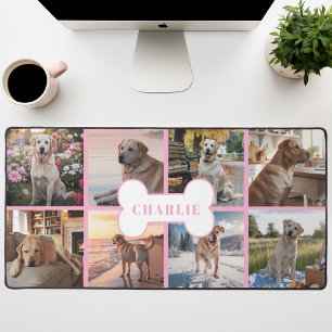 Aangepaste 8 Foto Collage Hond Bone Pet Pink Bureaumat