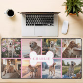 Aangepaste 8 Foto Collage Hond Bone Pet Pink Bureaumat