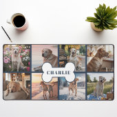 Aangepaste 8 foto collage Hondenbot Pet Navy Bureaumat