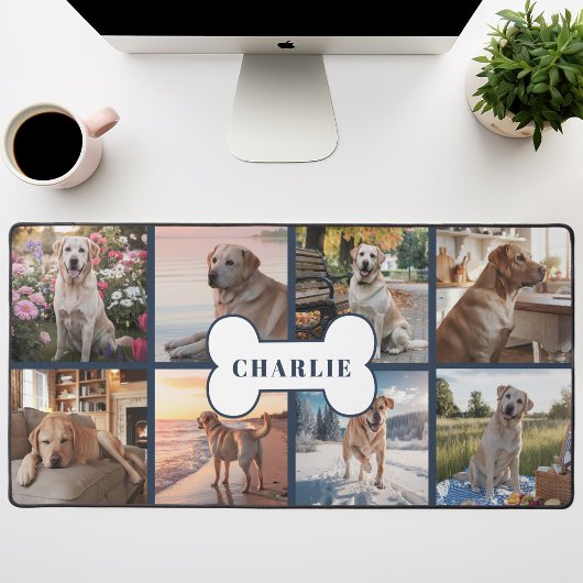 Aangepaste 8 foto collage Hondenbot Pet Navy Bureaumat
