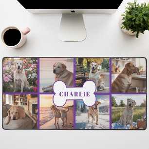 Aangepaste 8 Foto Collage Hondenbot Pet Paars Bureaumat