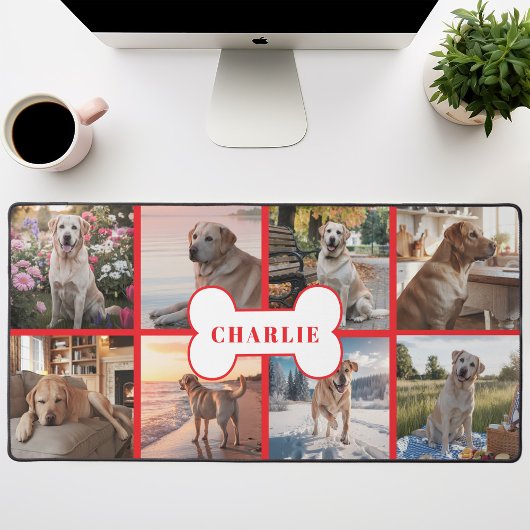 Aangepaste 8 foto collage Hondenbot Pet Rood Bureaumat