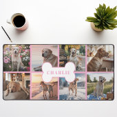 Aangepaste 8 foto collage Hondenbot Pet Roze Bureaumat