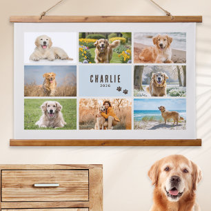 Aangepaste 8 foto collage huisdier aandenken hond hangend wandkleed