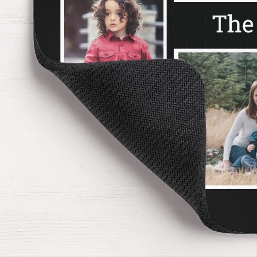 Aangepaste 8 foto-collage naam zwart muismat (Hoek)