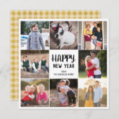 Aangepaste 8 Foto Gelukkig Nieuwjaar Goud Gingham  Feestdagenkaart (Voorkant / Achterkant)